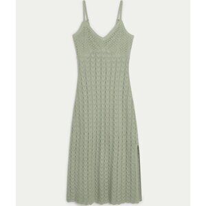 Hollister sage green cotton crocheted midi dress